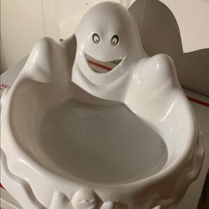 Vintage Halloween Plastic White Ghost Shaped Candy Bowl